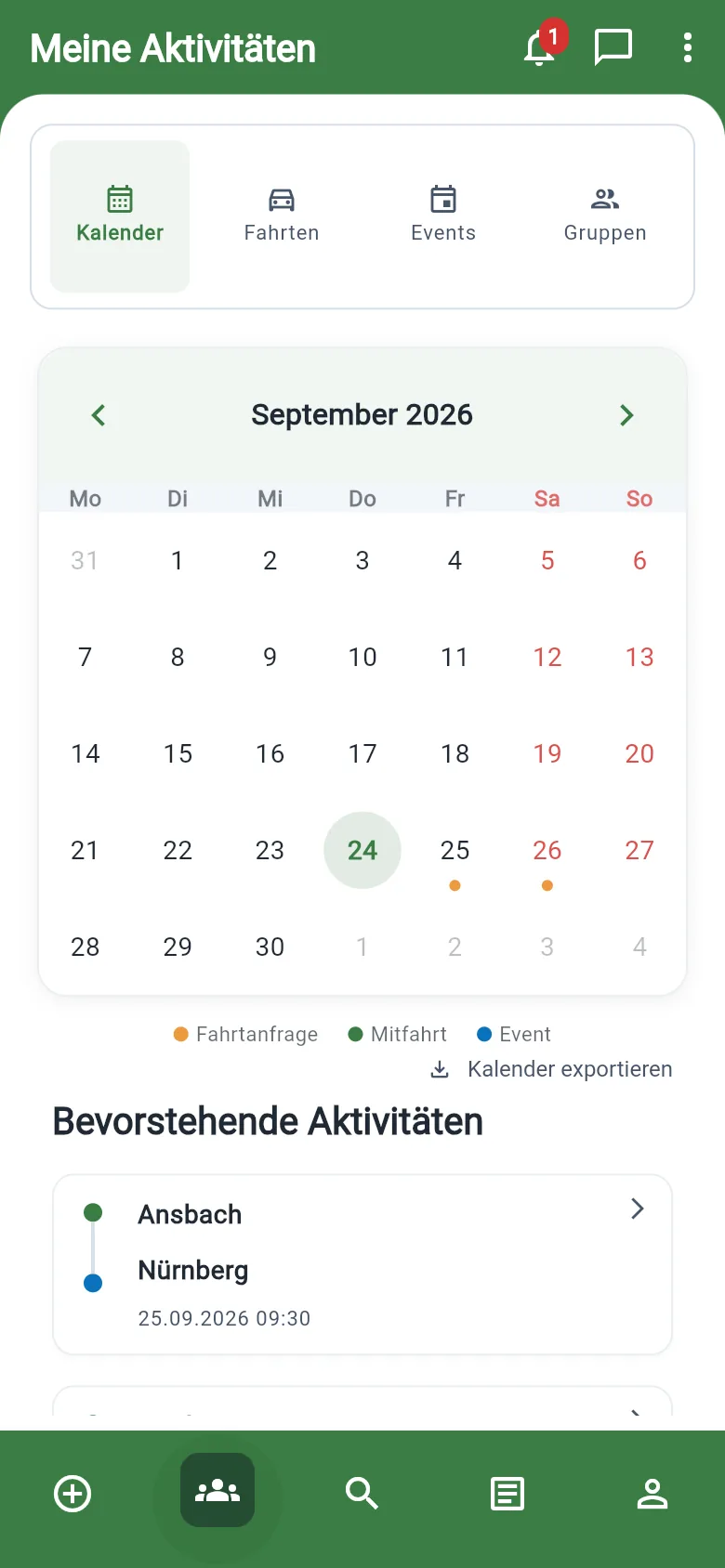 The Vodoro app showing your upcoming rides